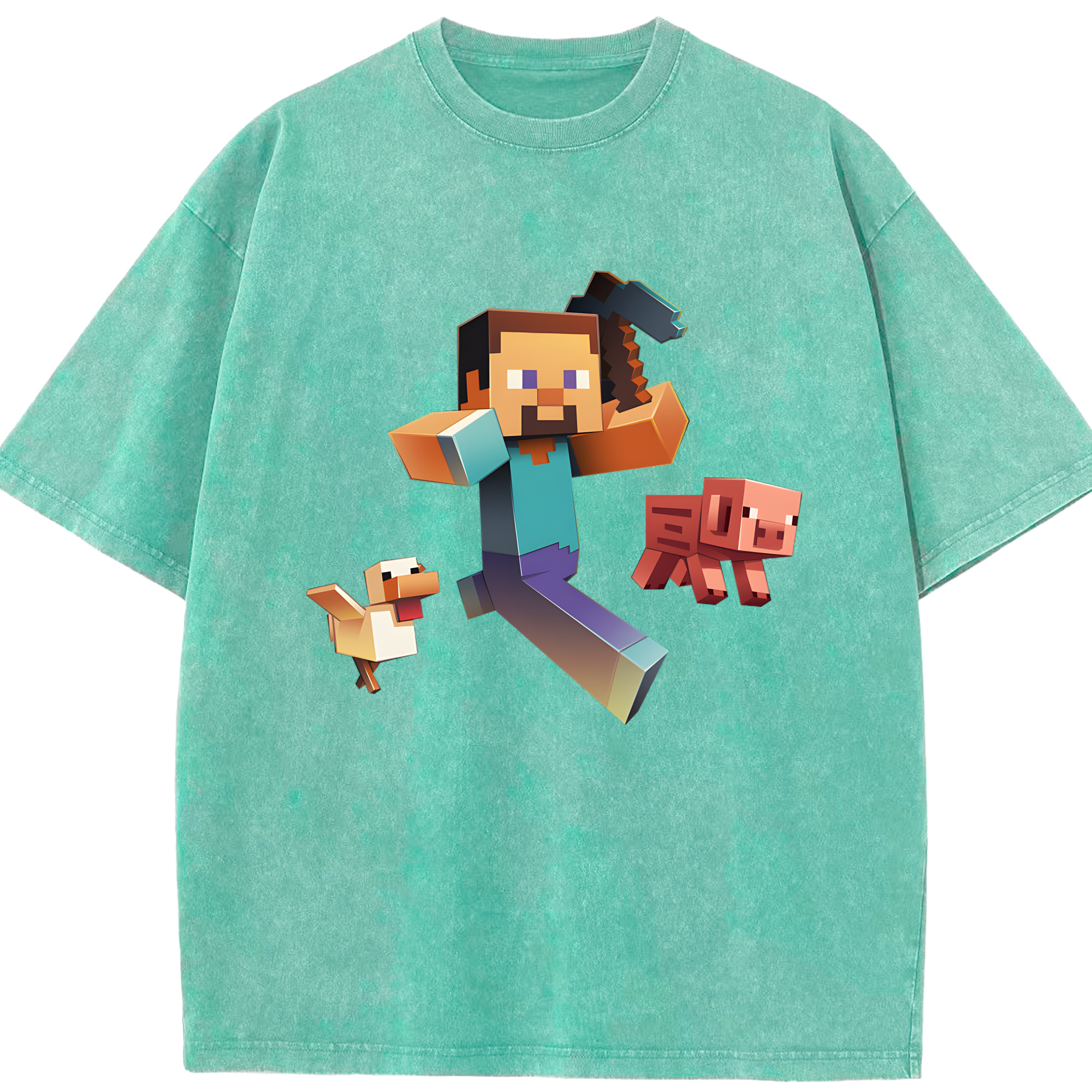 （画像用） マインクラフト ブロックの世界 Minecraft MC Block world 綿100% ヴィンテージ風 半袖Tシャツ（フロントプリント）